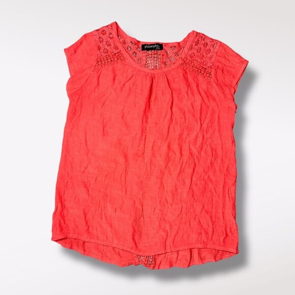 Philosophy Jr. Studio Coral Lace Crochet Top Split Back Blouse XS - Picture 9 of 10
